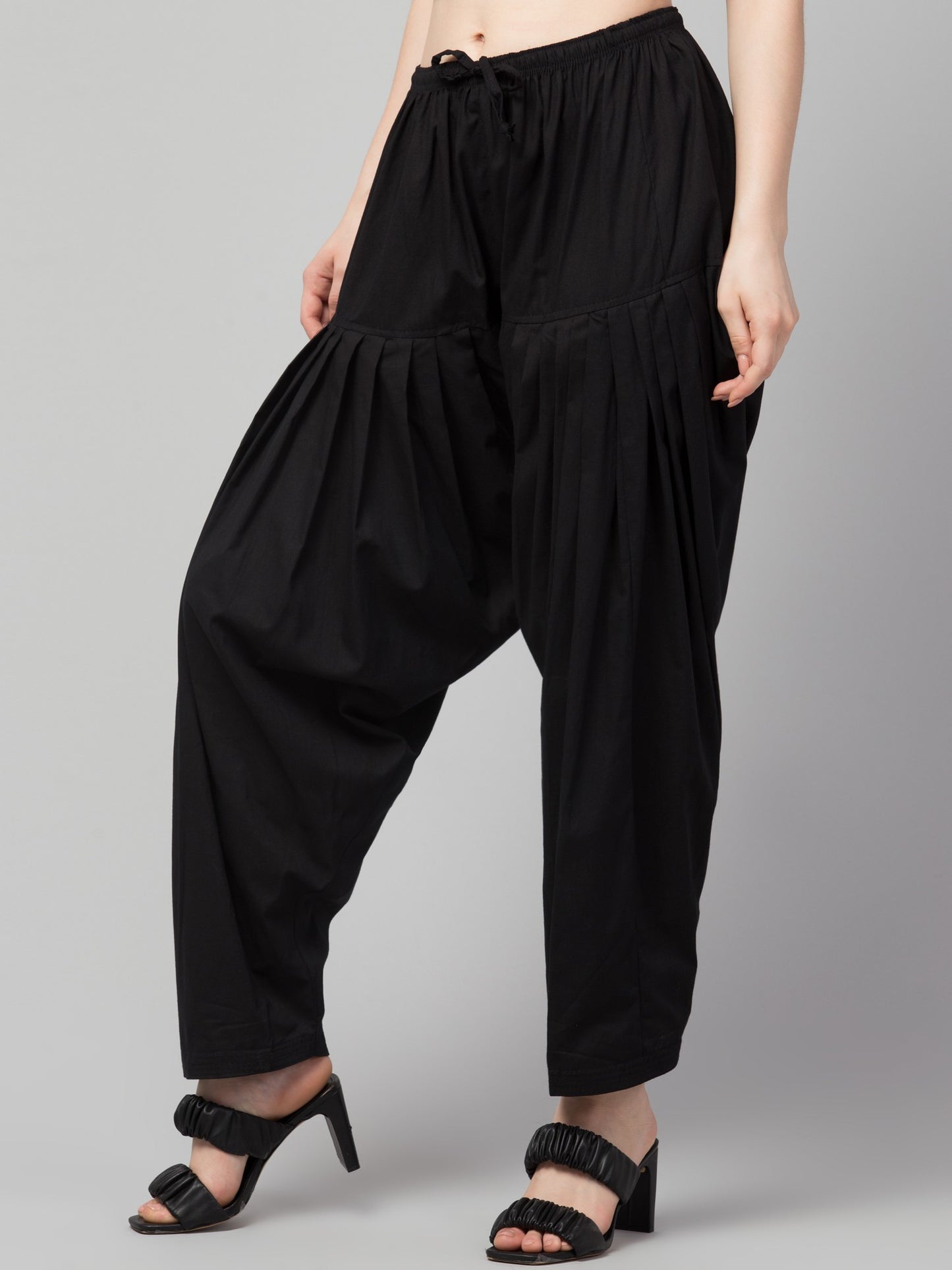 Women's Pleated Patiala Pants, Cotton, Drawstring Waist, Full Length, Regular Fit