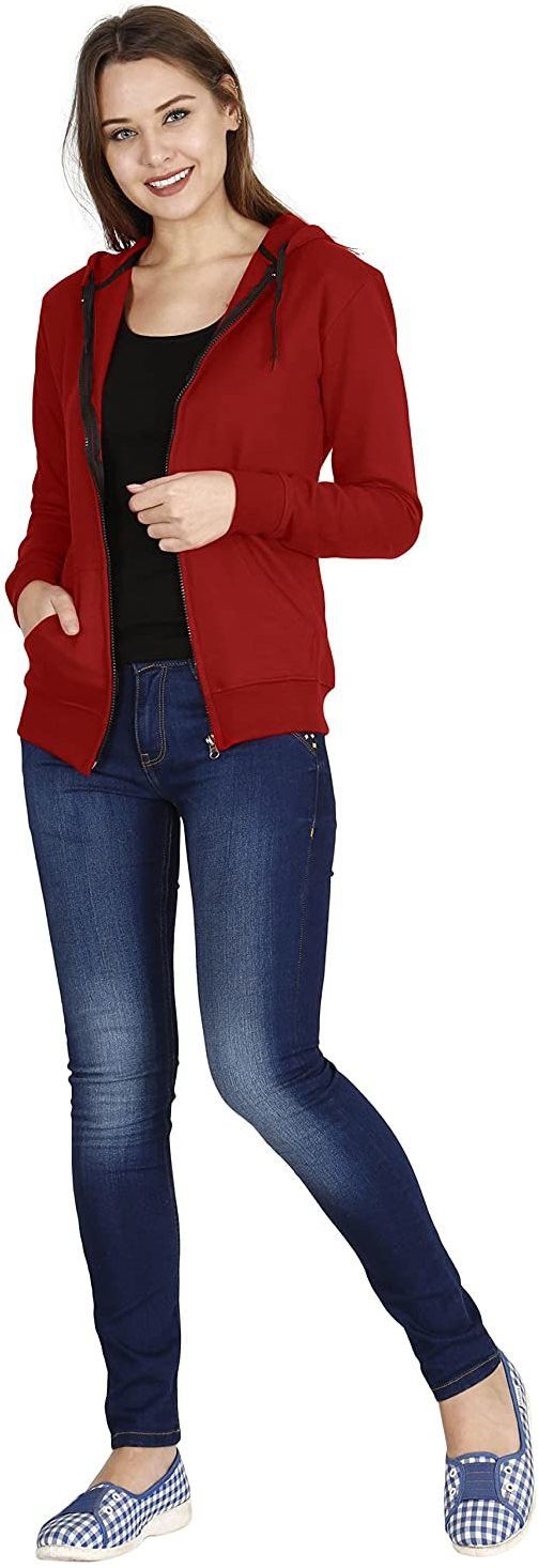Women Self Design Fleece Jacket