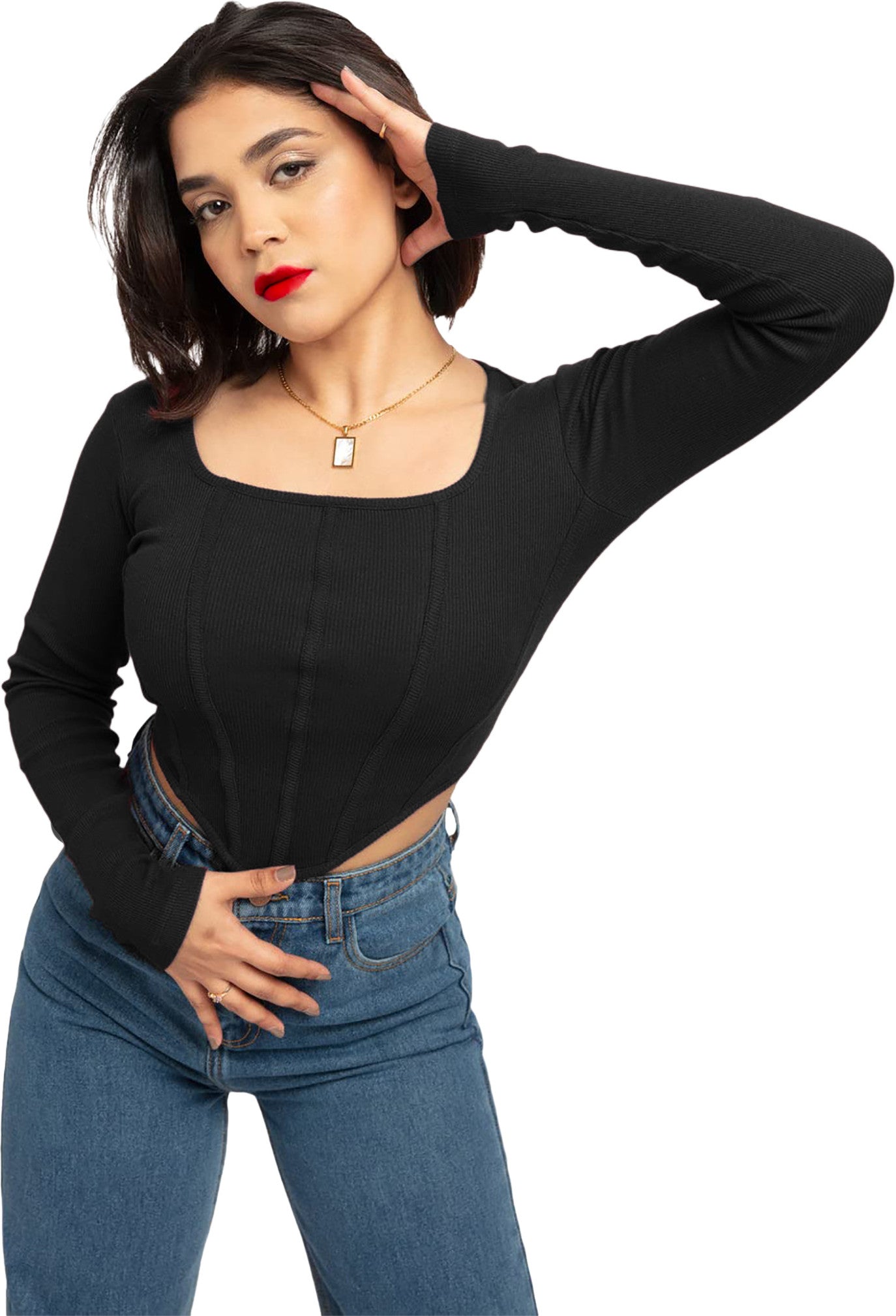 Women's Ribbed Corset Curved Hem Tops