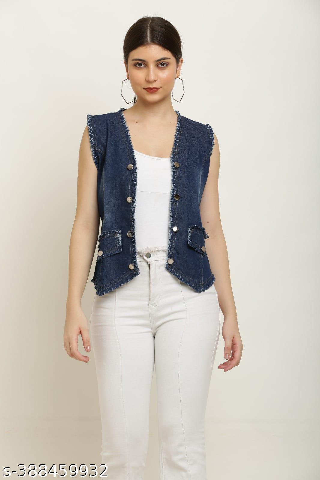 Sleeveless Denim Vest for Women, Frayed Edge Design