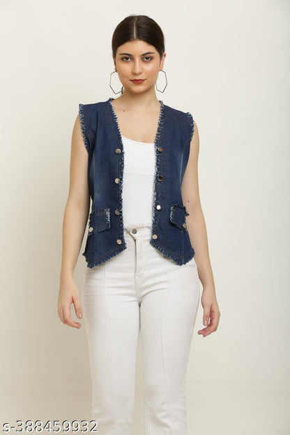 Sleeveless Denim Vest for Women, Frayed Edge Design