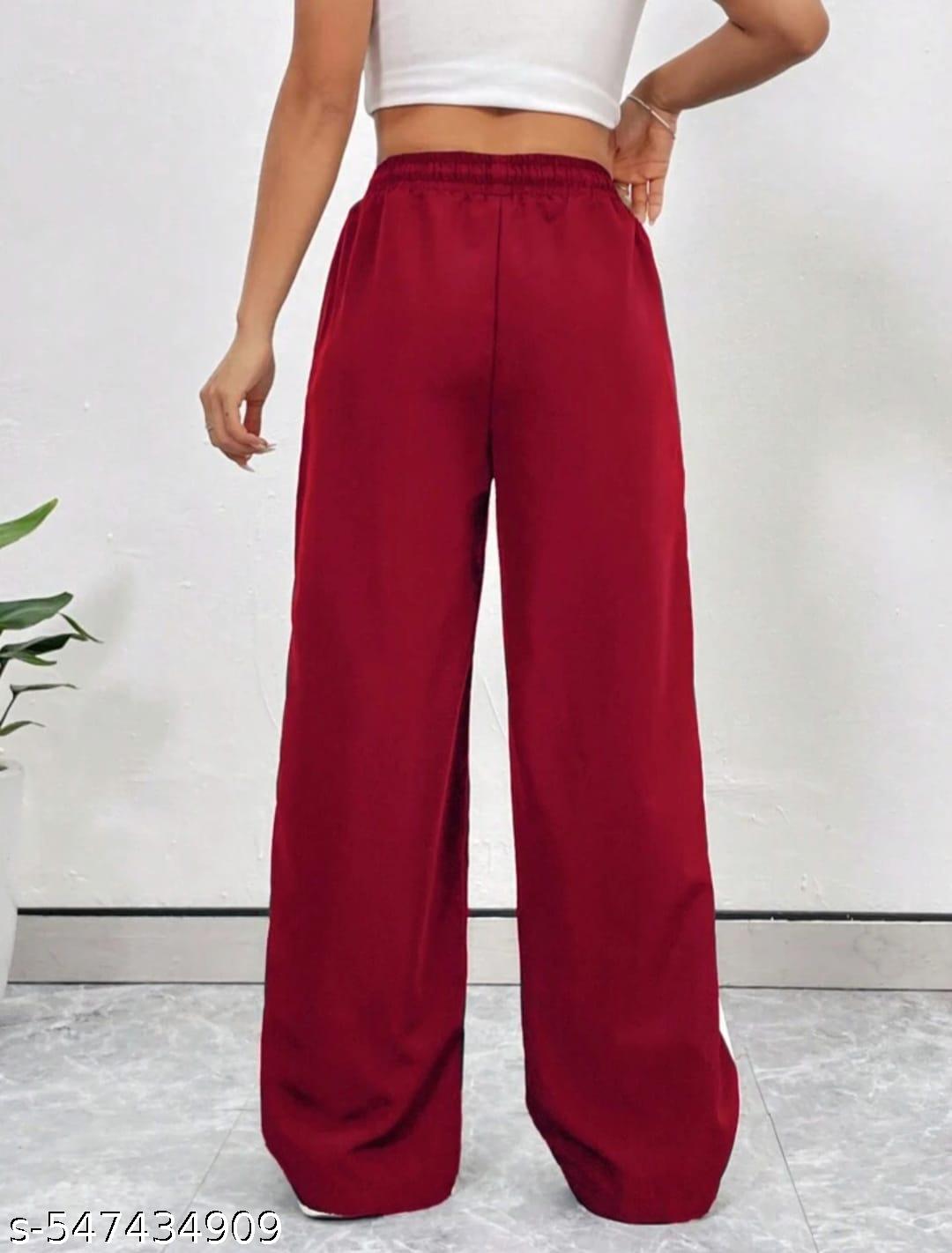 Women Contrast Piping Relaxed Fit Trouser