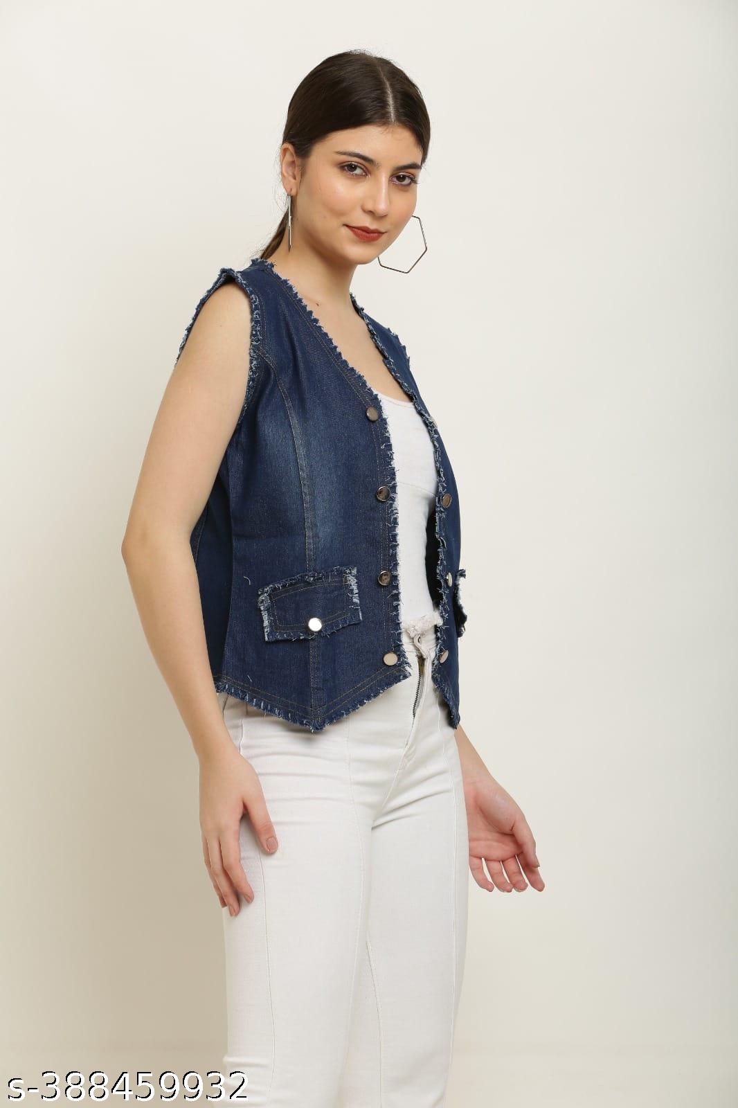 Sleeveless Denim Vest for Women, Frayed Edge Design