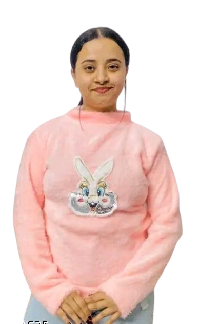 Women’s White Plush Fleece Sweater with Cute Cat Face Embroidery & Red Bow