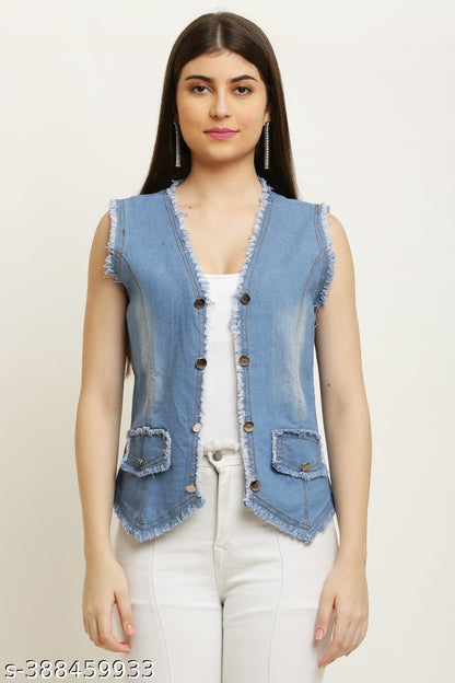 Sleeveless Denim Vest for Women, Frayed Edge Design