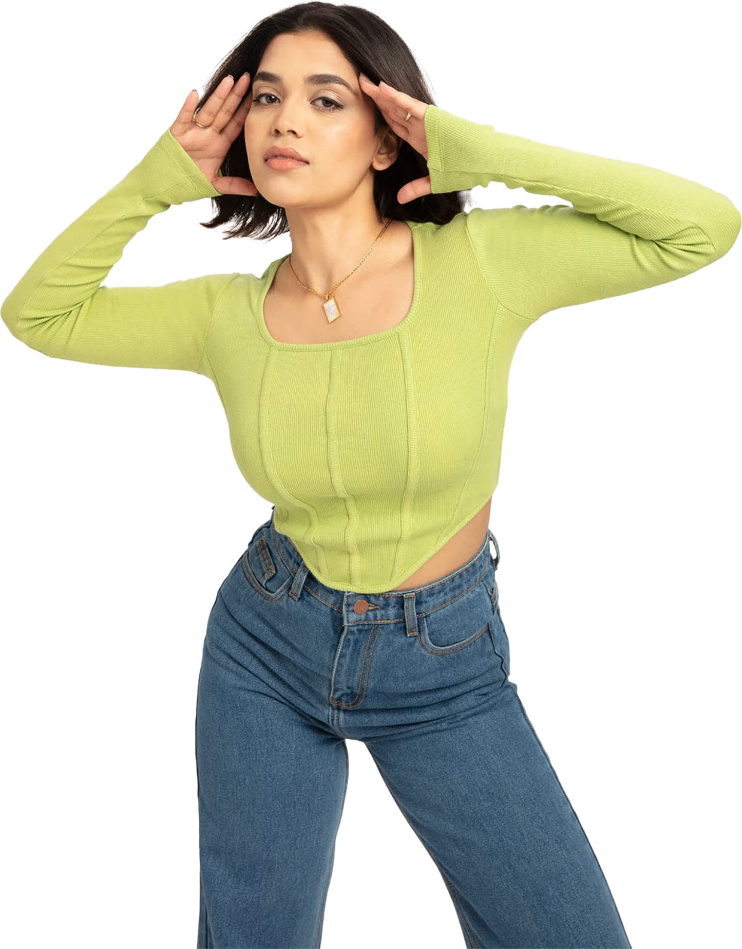 Women's Ribbed Corset Curved Hem Tops