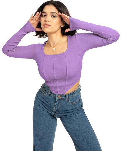 Women's Ribbed Corset Curved Hem Tops