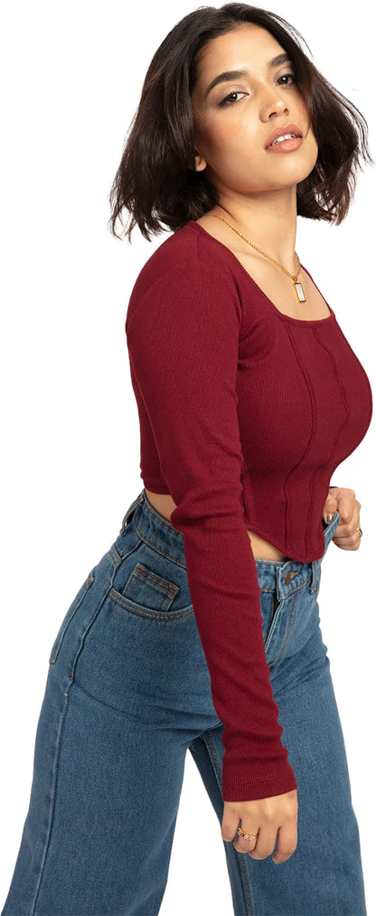 Women's Ribbed Corset Curved Hem Tops