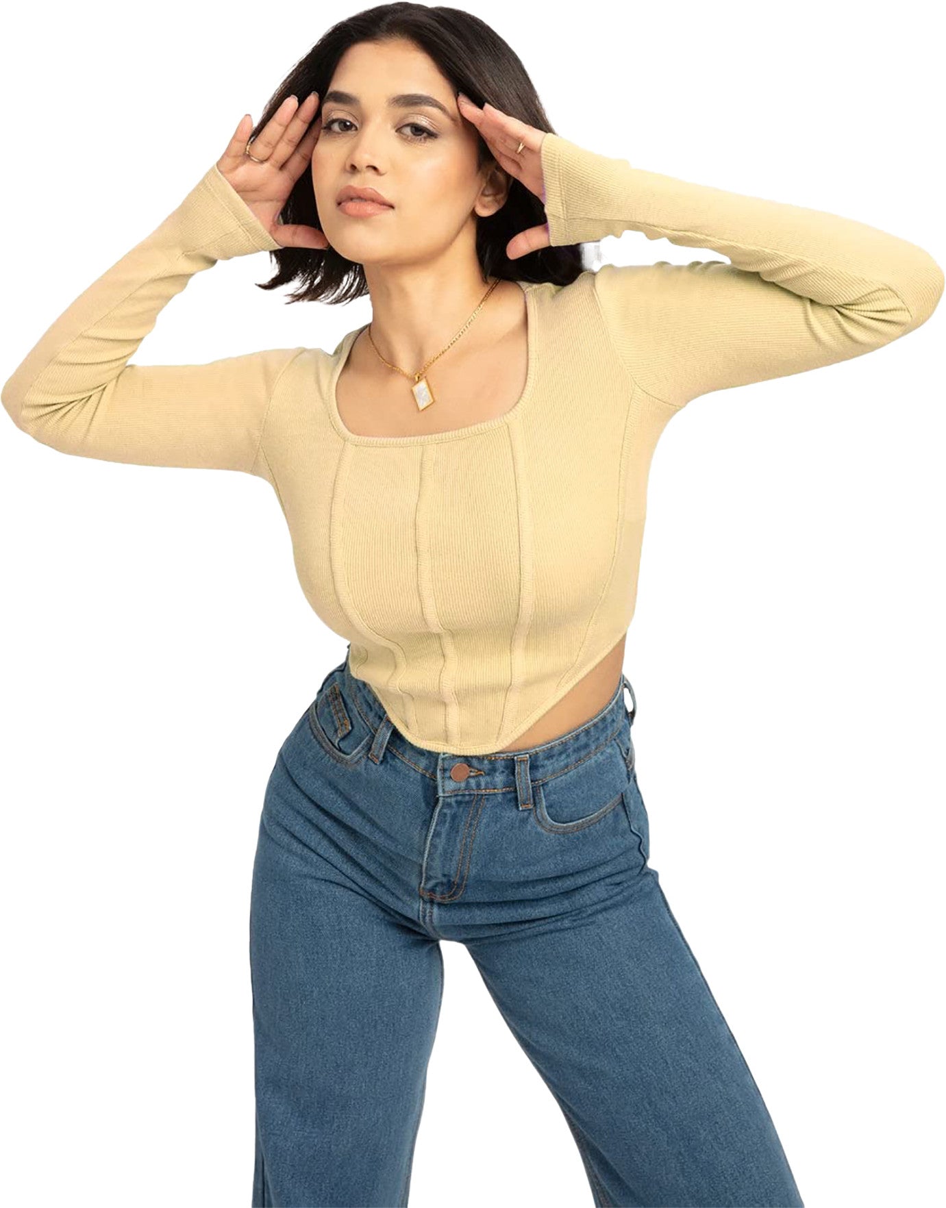 Women's Ribbed Corset Curved Hem Tops