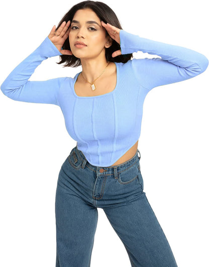 Women's Ribbed Corset Curved Hem Tops